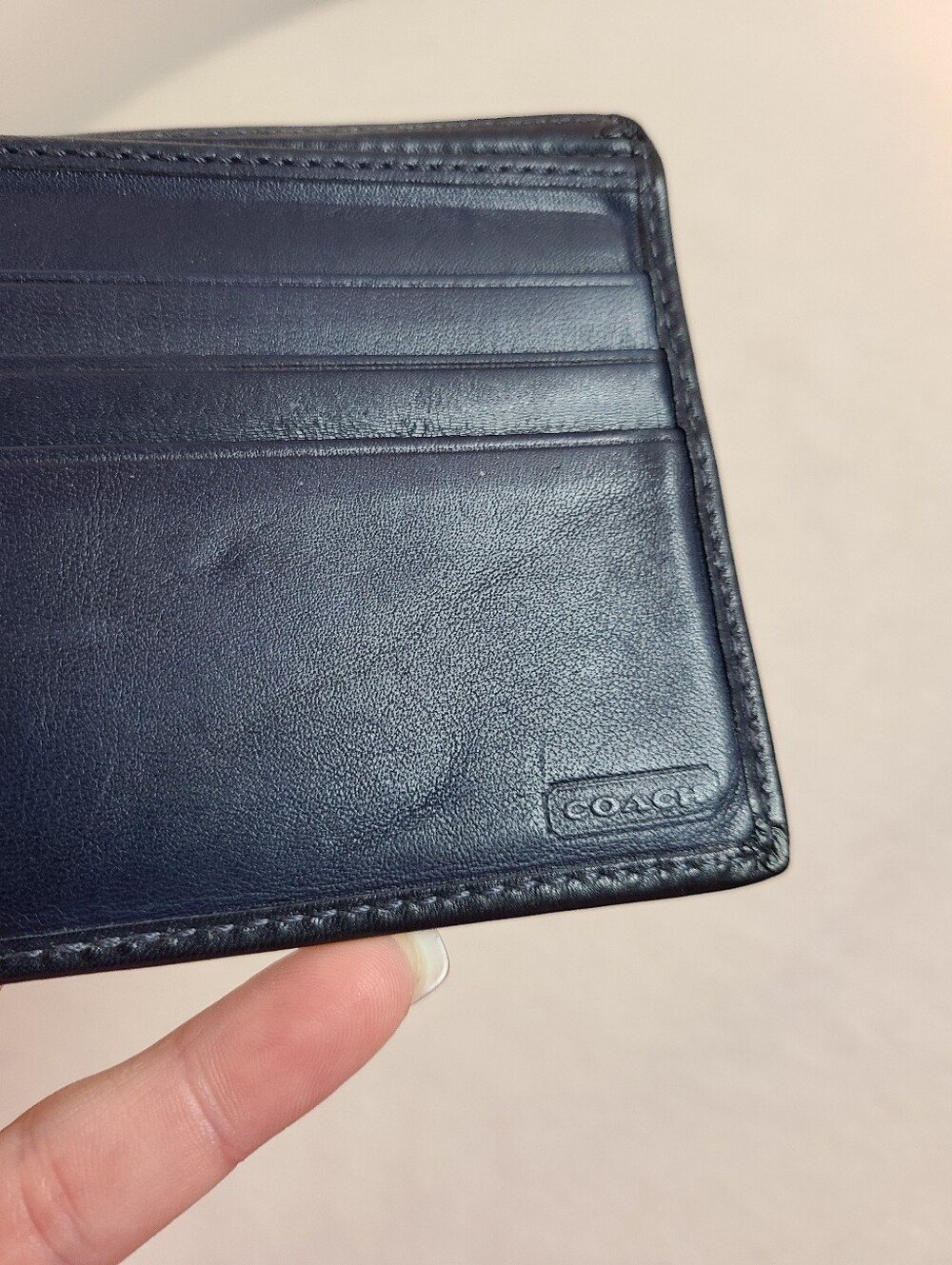 COACH Men's Leather Embossed Logo Bifold Slim Wallet In Navy - Picture 4 of 5